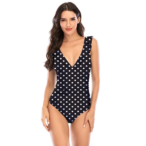 Tummy-Control One-Piece Swimsuit With Ruffle Detail – Slimming Conservative Bikini For Women (S-XXL, Quick-Dry Nylon, Hot Spring & Beach)_ecoleips.com