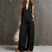 Women's Cotton Linen Two-Piece Set Sleeveless Vest And Wide Leg Pants Fashion_ecoleips.com