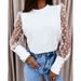 Women's Clothing Lace Sleeve Pullover Casual Half High Neck Lace Shirt/Chiffon Shirt_ecoleips.com