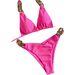 Women's Clothing Sexy Bikini Swimsuit With Large Gold Chain Accessories And Straps, Solid Color Two Piece Swimsuit_ecoleips.com