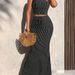 Women's Elegant Style Striped One Shoulder Cropped Top And High-Waisted Fishtail Maxi Skirt Two Piece Set_ecoleips.com