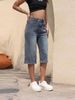 K New Women's Cowboy Mid Pants Breathable Quarter Pants Elastic High Waist Elastic Mid Pants_ecoleips.com