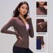 Lycra Autumn And Winter Sports For Women, Elastic Zipper Running Fitness Long Sleeve Yoga Top Jacket_ecoleips.com