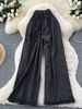 Relaxed High-Waisted Palazzo Pants For Women - Linen-Like Wide Leg Trousers With Elastic Waist & Ruffled Hem_ecoleips.com