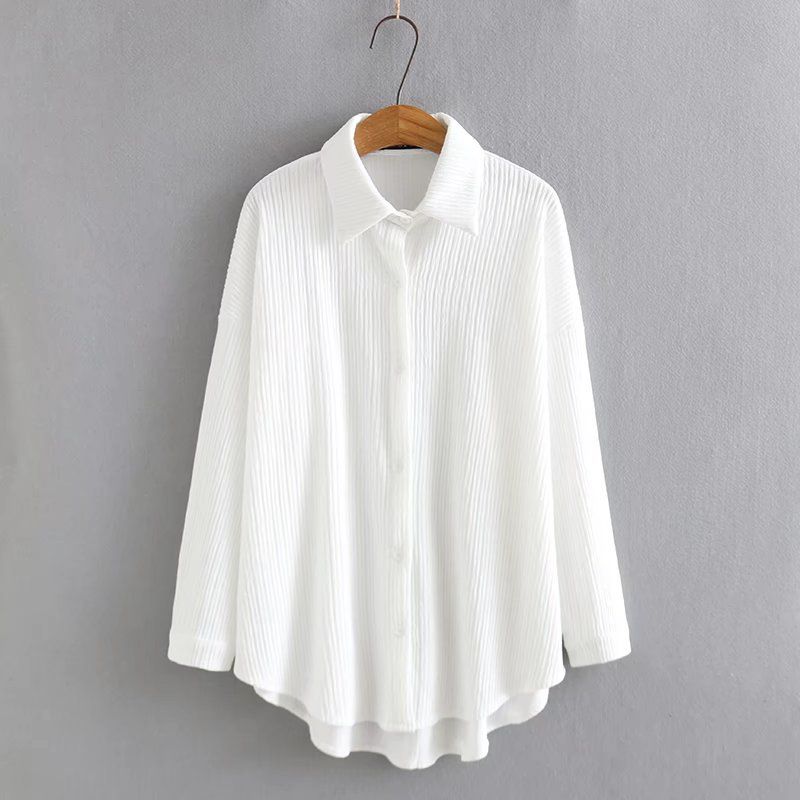 Women’s Clothing Fat MM Plus Size Spring New Casual Women's Wear Wrinkled Cloth Solid Color Long Sleeved Shirt_ecoleips.com