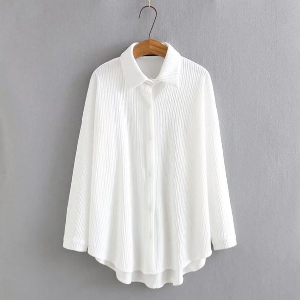 Women’s Clothing Fat MM Plus Size Spring New Casual Women's Wear Wrinkled Cloth Solid Color Long Sleeved Shirt_ecoleips.com