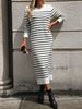 K New Slim-fit Color-blocked Women's Sweater Striped Long Dress Fashion Dress_ecoleips.com
