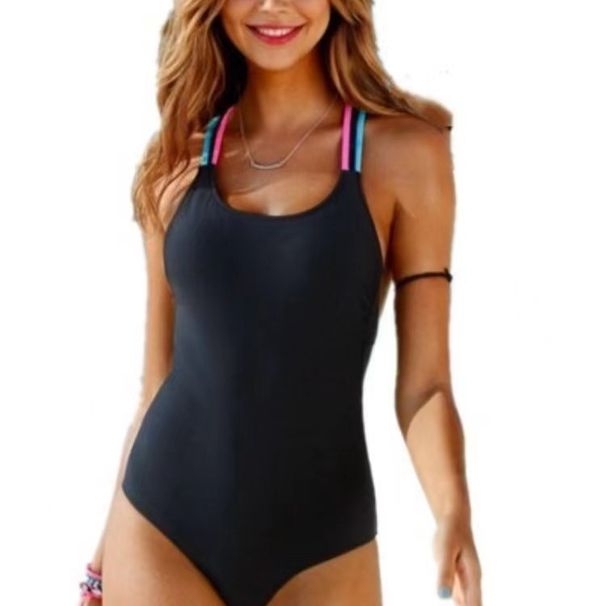Women's Clothing One Piece Swimsuit Women's Halter Back Solid Color Swimsuit Slim Simple Swimsuit_ecoleips.com