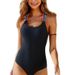 Women's Clothing One Piece Swimsuit Women's Halter Back Solid Color Swimsuit Slim Simple Swimsuit_ecoleips.com