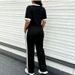 Summer Fashion Women's LA Logo Color Block round Neck Short Sleeve Loose Casual Wide Leg Pants Two Piece Set_ecoleips.com