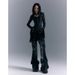 Cross-border Design Street Punk Heavy-duty Low-waist Flared Jeans For Women, 2025 Spring, Studded Vintage Washed Denim_ecoleips.com