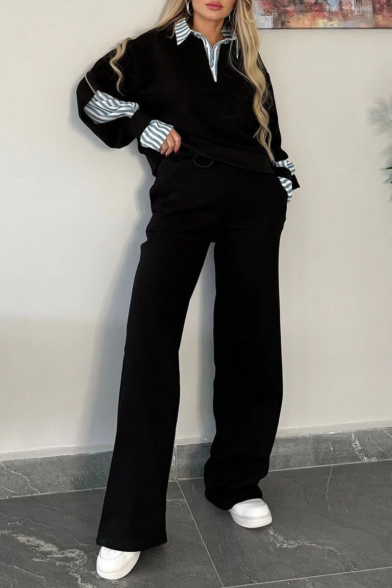 Lapel Long Sleeve Shirt Loose Casual Knitted Suit Women_ecoleips.com