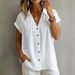 V Neck Loose Fit Slimming Single Breasted Pleated Women's Shirt Blouse Top Relaxed Everyday Wear Comfortable Feshion_ecoleips.com