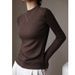 Women's High Elastic White Ribbed Base Layer Long Sleeve T-Shirt Stand up Collar Slim Fit Autumn Winter Inner Layer Top_ecoleips.com