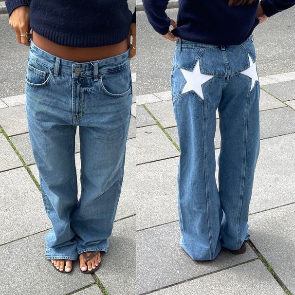 Y2K Retro Low Waist Wide Leg Jeans For Women – Contrast Stitching & Star Embellishments (Sizes S-L, 5+ Colorways)_ecoleips.com