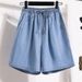Women's Clothing Women's Linen Denim Shorts – High Waisted, Loose Fit, Casual Summer Bermuda Shorts With Stretch (Light Blue/Dark Blue/Black)_ecoleips.com