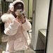 girl Girl New 2025 Jacket For Women Pink Parka Workwear Down Cotton Coat Winter Thickened Large Fur Collar Loose Fit_ecoleips.com