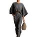 High-Waist Midi Skirt Set – Oversized Batwing Sleeve Top (S-XXXL, 95% Polyester, Office-to-Brunch Versatility)_ecoleips.com