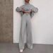 Women's Fashionable Casual Two Piece Set High Neck Loose Fit Long Sleeve Top with Wide Leg Pants European American Style_ecoleips.com