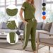 Women's Two Piece Set Round Neck Short Sleeve Loose Fitting Patch Top With Drawstring Cuffs Style Exclusive_ecoleips.com