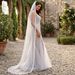 Manzhen Fresh Single Layer Bridal Veil Floor Length Wedding Accessory with Hair Comb Lace Trim Leaf Detail V129_ecoleips.com