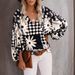 2025 New Spring Summer Autumn V-neck Casual Shirt Printed Lantern Sleeve Top Women's Clothing_ecoleips.com