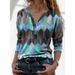Women's Autumn French Style Contrast Print V-Neck Long Sleeve Base Shirt Top Women's Contrast Design_ecoleips.com