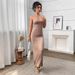 Elegant & Sexy High-Waisted Bodycon Dress For Women - Stretchy Long Dress With Slit, Sleeveless & Backless Design Flattering Peach Butt Lifting Effect_ecoleips.com