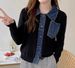 Women's Clothing Autumn And Winter Polo Collar Short Tops Two Piece Denim Collar Splicing Coat Knitted Cardigan_ecoleips.com