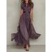 2026 Summer New V-neck Waist Ruffle Edge Temperament Dress European And American Cross-border Women's Clothing Purple Skirt_ecoleips.com