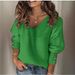 Women's Solid Color Long Sleeve V-Neck Knitwear Sweater Casual American Style Autumn Winter Pullover Clothing_ecoleips.com