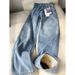 Women's Clothing Velvet Straight Jeans Autumn And Winter Light Blue Loose Slim All Match Thick Wide Leg Pants_ecoleips.com