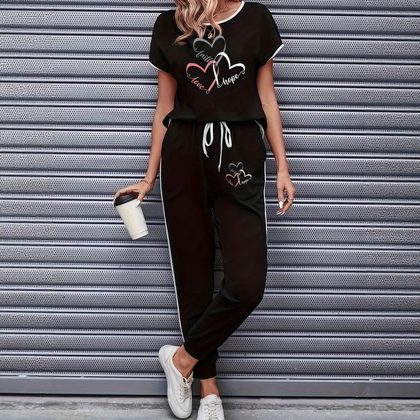 Women's Color Block Trim Casual Suit Simple Loose Fit Short Sleeve Set Style For Spring Summer Autumn_ecoleips.com