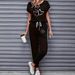 Women's Color Block Trim Casual Suit Simple Loose Fit Short Sleeve Set Style For Spring Summer Autumn_ecoleips.com