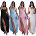 Elegant Split-Thigh Dress With Flowing Tie Details - Stretchy Four-Way Knit Fabric, Sleeveless Bodycon Midi Set_ecoleips.com