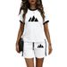 Women's Clothing Summer Black White Color Block Mountain Print Casual Women's Two Piece Set Style Short Sleeved T-Shirt And Shorts_ecoleips.com