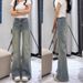 Vintage Distressed Non-tight-fitting Flared Jeans Women, Autumn And Winter, Fleece-lined, Plus Size, Slimming For_ecoleips.com