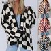 Women's Oversized Checkered Cardigan – Long Sleeve Open Front Sweater In Classic Black & Brown Plaid_ecoleips.com
