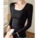 2025 Selected High Elasticity Thread Cotton Square Neck T-Shirt Women's Long Sleeves In Autumn 2025, New Style For Outerwear_ecoleips.com