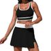 Women's High-Waisted Two-Piece Swimsuit Set European American Style Sexy Solid Color Sports Skirt Swimwear_ecoleips.com