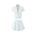 Deep V-Neck Single-Breasted Short Blouse Top Women With Low Waist Drawstring A-Line Skirt Set For Spring And Summer_ecoleips.com