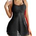 Women's Push-Up Lace Tankini Swimsuit with Skirt Slimming Conservative One-Piece Swimwear for Women_ecoleips.com