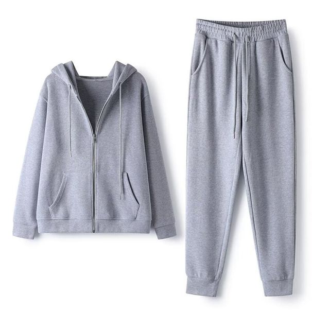 Women's Loose Fit Hoodie And Pants Set Casual Outfit Grey M-5XL_ecoleips.com