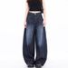 American-style Baggy Curved Silhouette Jeans For Women, Niche Washed Blue Trendy Wide-leg Banana Pants_ecoleips.com