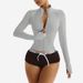 Women's Quick Drying Yoga Jacket Color Block Zip Up Sports Cardigan Long Sleeve Fitted Waist Short Jacket_ecoleips.com