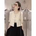 Xiaoxiangfeng Round Neck Five Quarter Sleeve Fashionable Short Jacket For Women's Spring New 2025 Light Luxury High-End_ecoleips.com