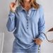 Solid-Color Knitted Top For Women With Single-Buttoned Collar, Long Sleeves, Loose Fit, Casual Base Layer For Autumn/Win_ecoleips.com