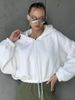 Women's Casual Loose Fit Hoodie Zipper Long Sleeve Sweatshirt Short Waist Street Style Spring Polyester Track Jacket_ecoleips.com
