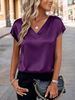 Women's Satin V-Neck T-Shirt Soft Polyester Casual Top Available In 12 Colors_ecoleips.com
