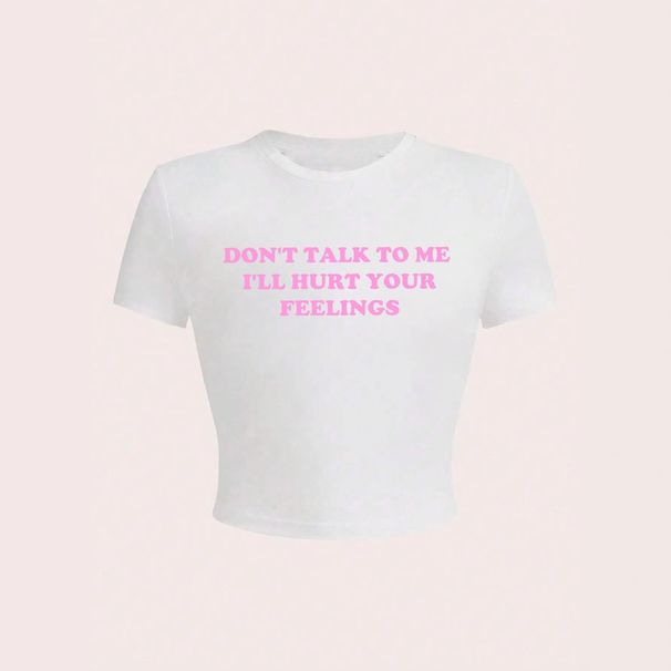 Hot Sale Spice Girl Short T-Shirt Pink Letter Print Button Short Sleeve Top_ecoleips.com
